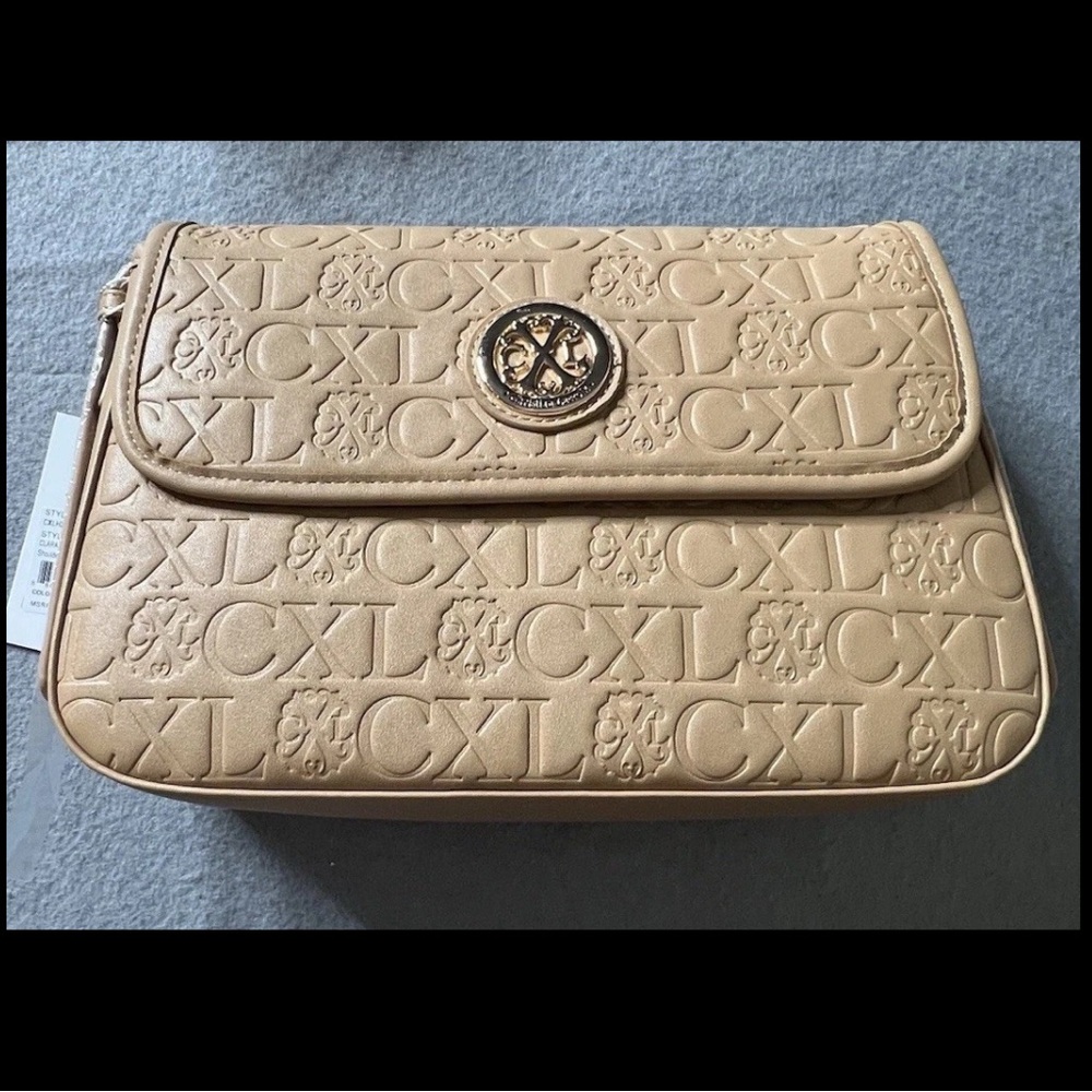 NEW Christian LaCroix Shoulder Purse Toffee Tan Color Embossed "Clara" Magnetic